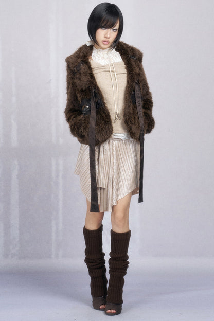 Pleated Metallic Asymmetrical Rhinestone Belted Skirt