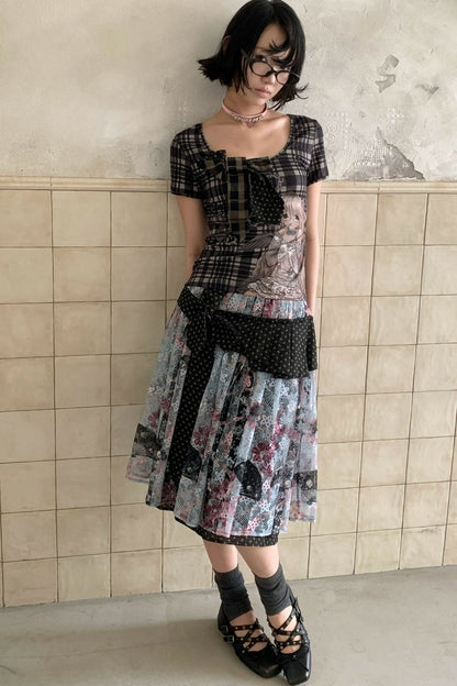 Cartoon Plaid Tie Top