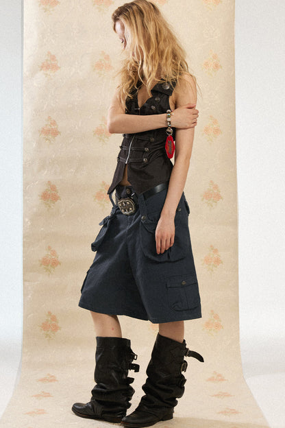 Retro-gewaschene Shorts mit weitem Bein