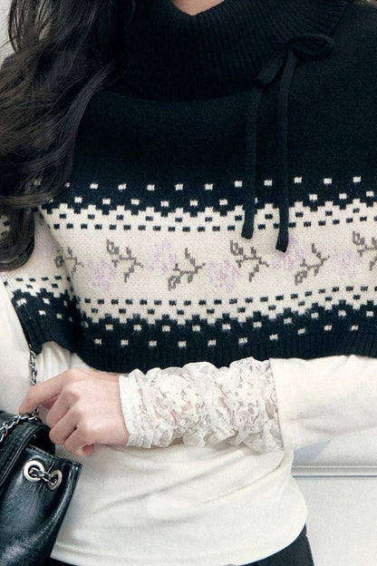 Mantella scialle Fair Isle con lacci