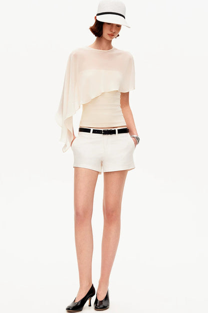 Black and White Twill Shorts