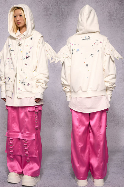 Angel Wings Sticker Print Hoodie Jacket