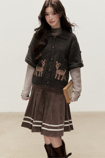 Retro Design Corduroy Pleated Skirt