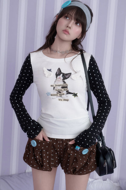 Corduroy Paw Print 3D Pocket Flower Shorts