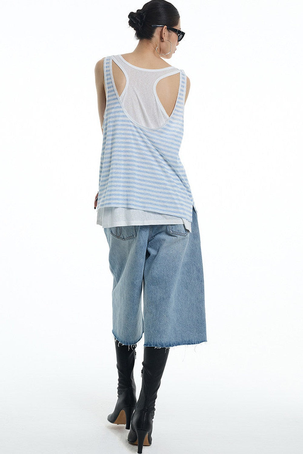 Nautical Striped Lyocell U-Neck Vest
