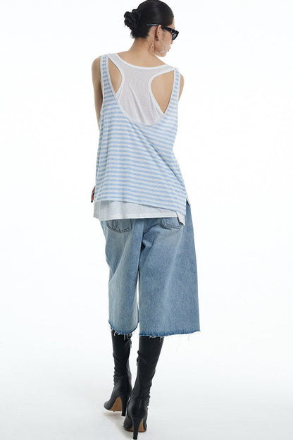 Nautical Striped Lyocell U-Neck Vest