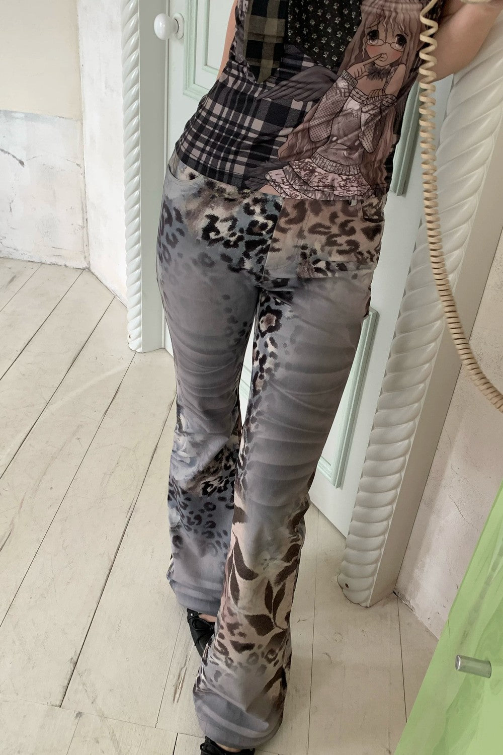 Retro Leopard Floral Flare Pants