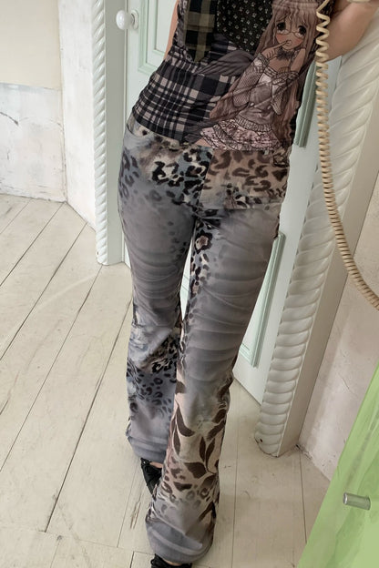 Retro Leopard Floral Flare Pants