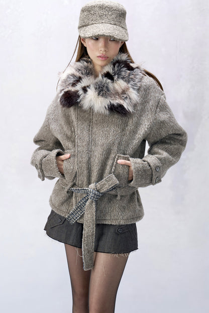 Double-Sided Wool Fur Collar Coat