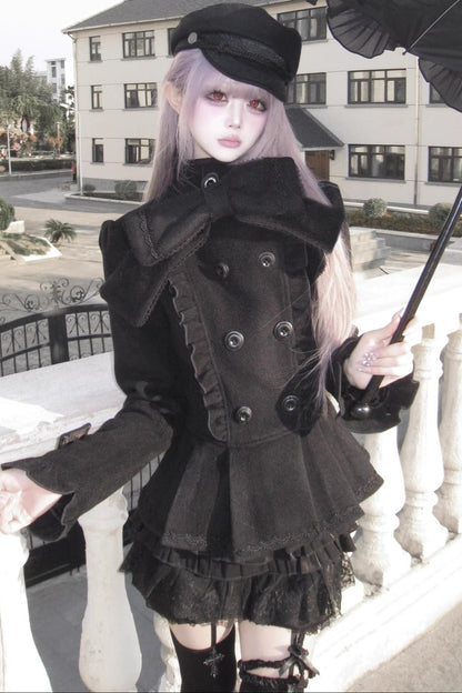 Detachable Bow Woolen Coat and Dress Set