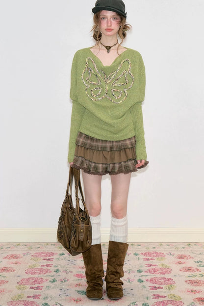 Brown Plaid Ruffled Skirt