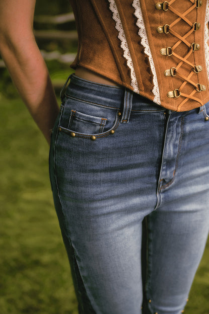 Fishbone Suede Corset Camisole Jeans Set-Up