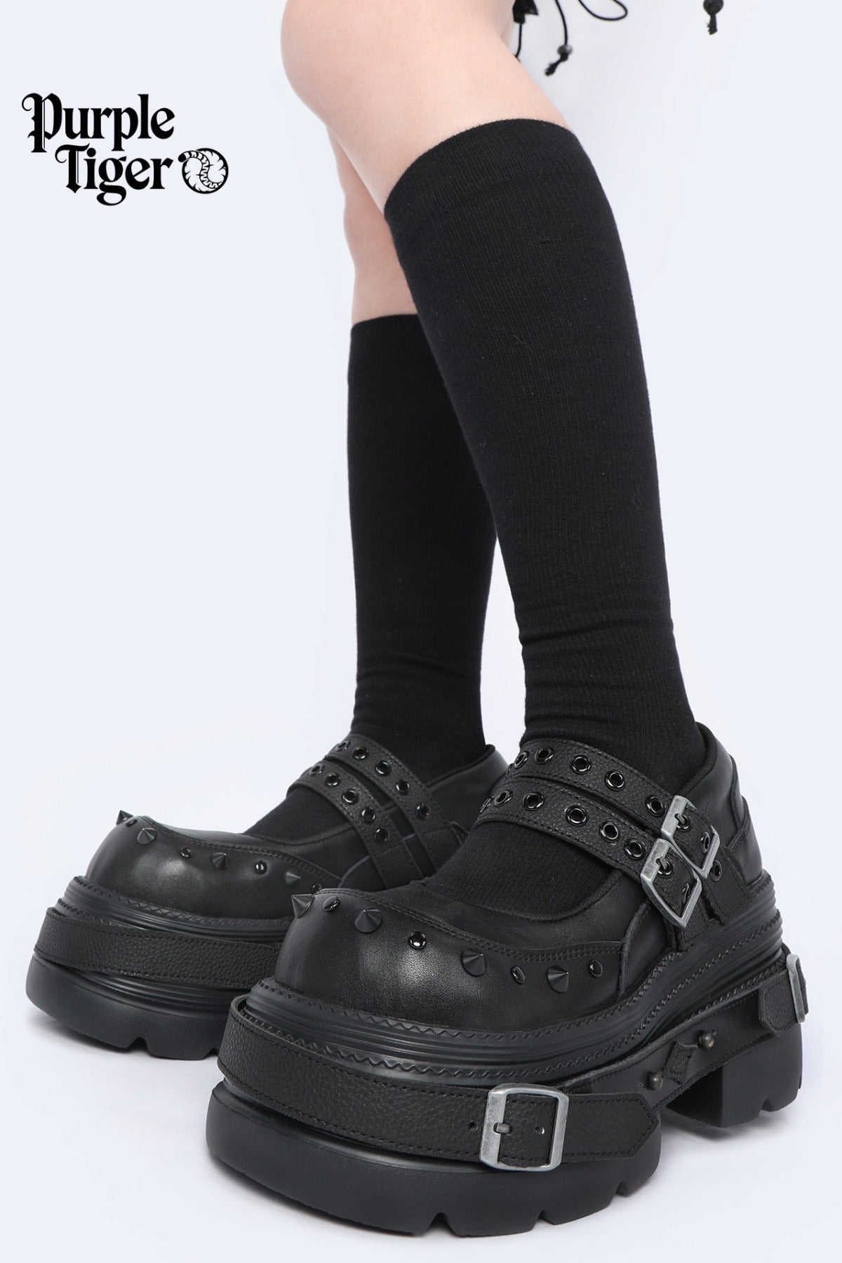 Studded Buckle Platform Mary Janes Shoes