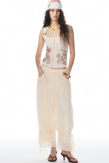 Beige Lace Lantern Pants