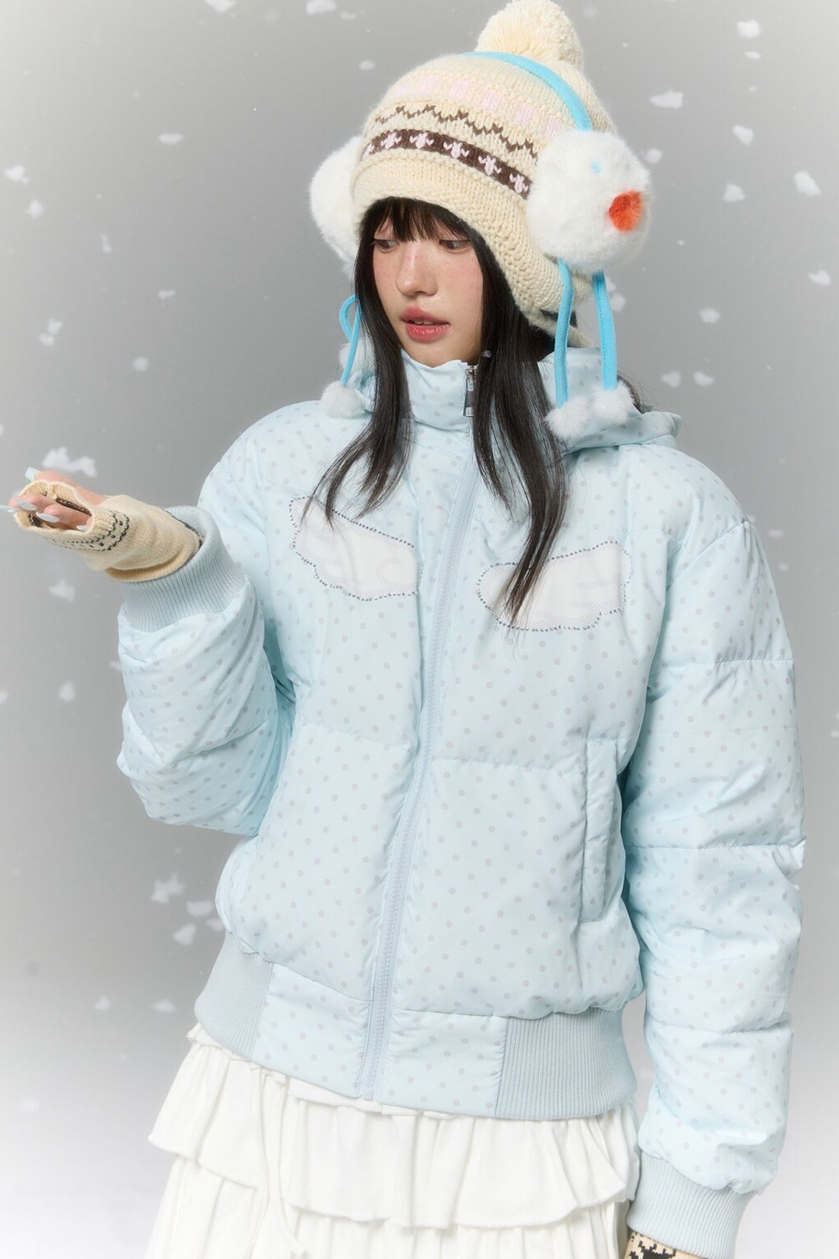 Hooded Polka Dot Down Jacket