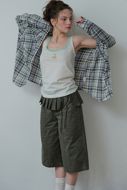 Pantaloni cropped a vita alta con orlo plissettato staccabile