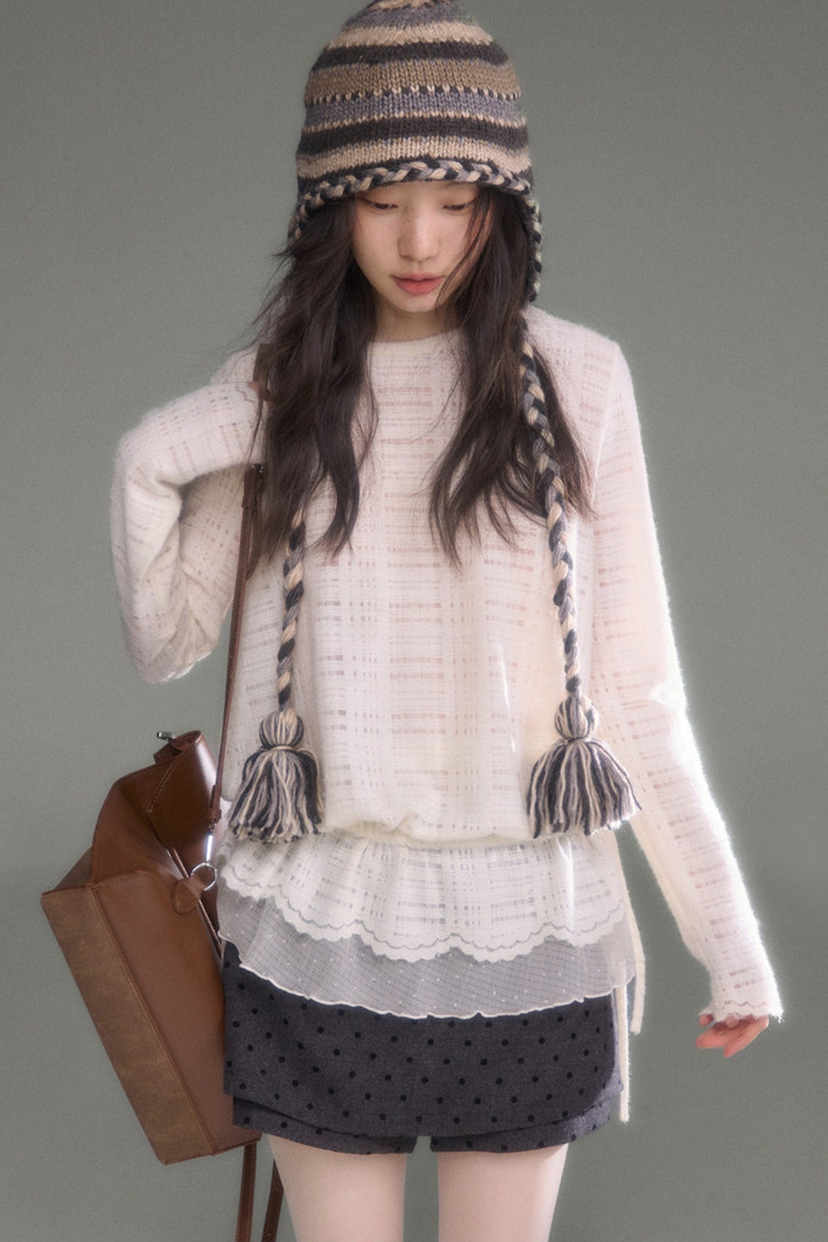 Plaid Lace Long Sleeve T-Shirt Skirt Set-Up