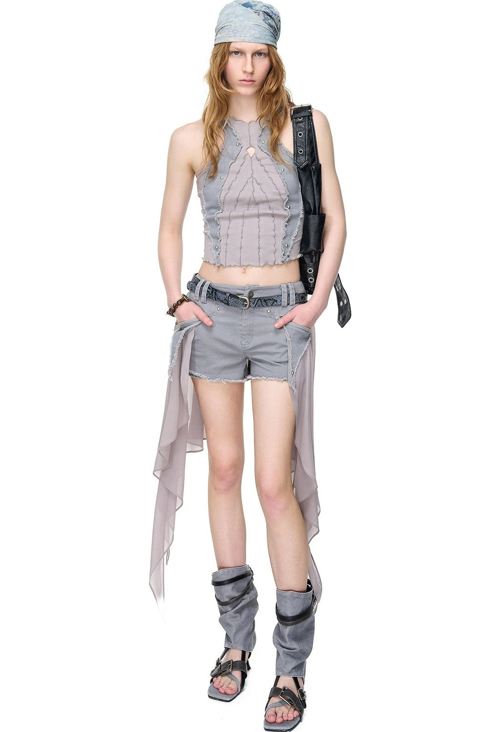 Washed Riveted Patchwork Vest