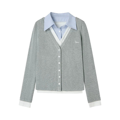 Gray Embroidered Knit Blouse