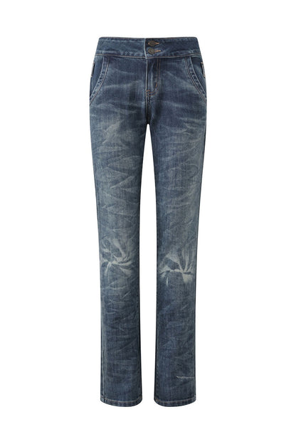 Snowflake Stone-Washed High-Waist Jeans