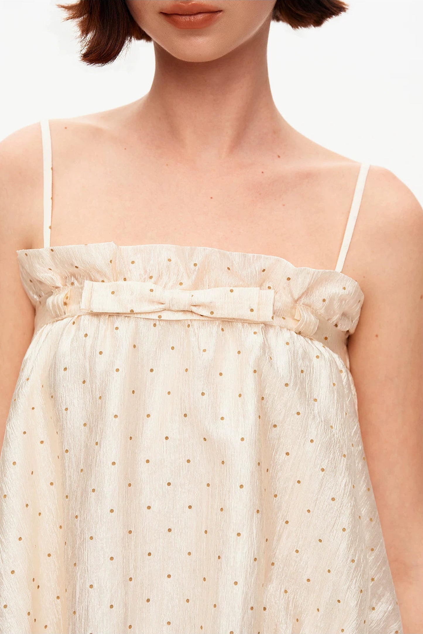 Acetate Polka Dot Ruffle Blouse