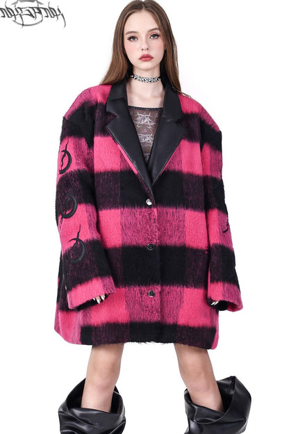 Black Pink Plaid Oversized Blazer
