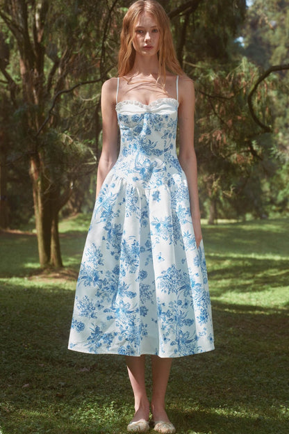 Blue Porcelain Vintage Hand-Painted Slip Dress