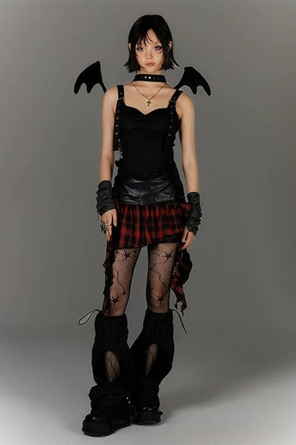 Irregular Hem Ruffle Patchwork Plaid Skirt