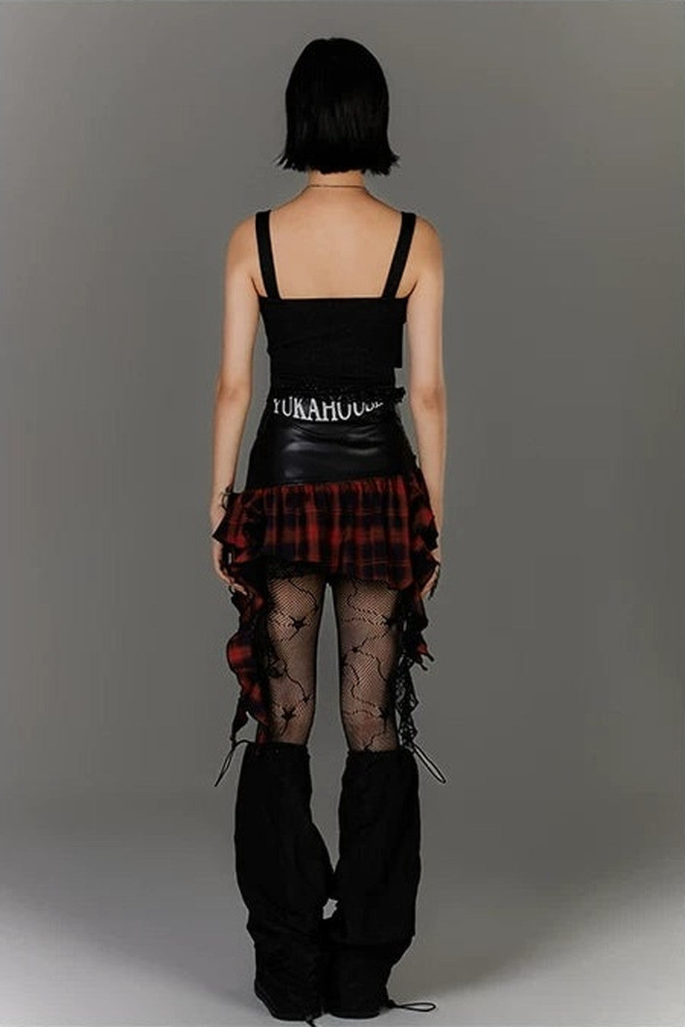 Irregular Hem Ruffle Patchwork Plaid Skirt