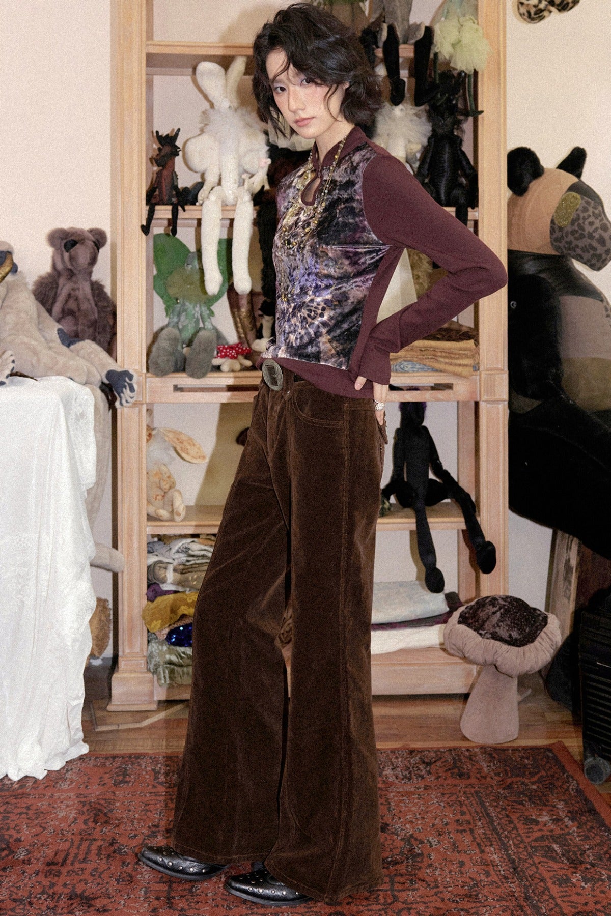 Brown Corduroy Micro-Flared Pants