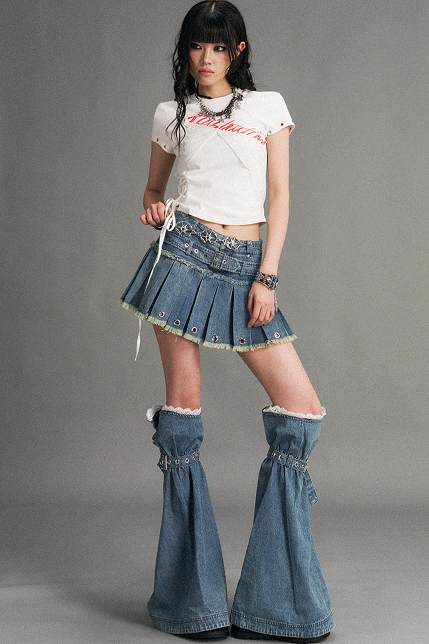 Gonna in denim plissettata rétro