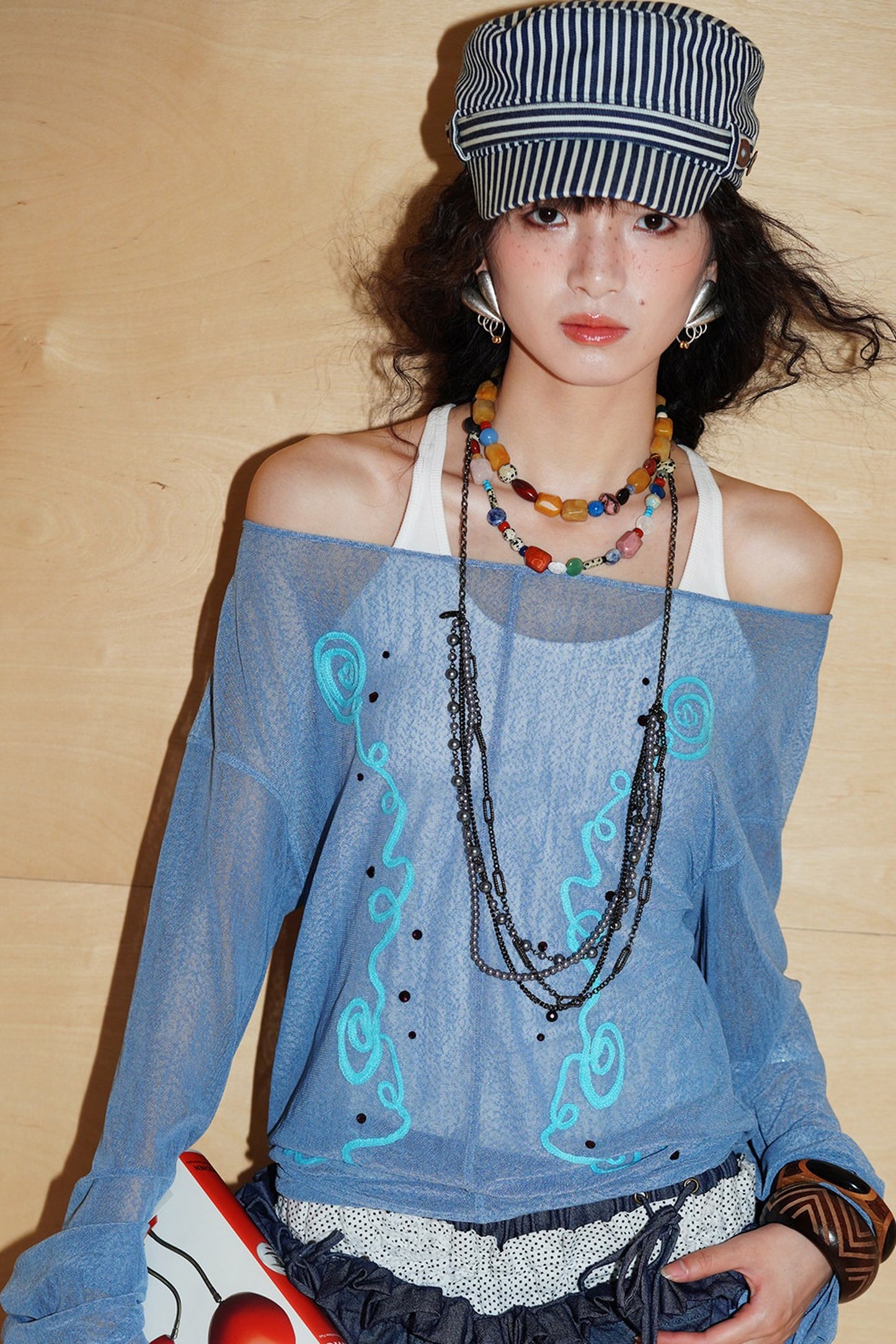 Textured Mesh Embroidery Top