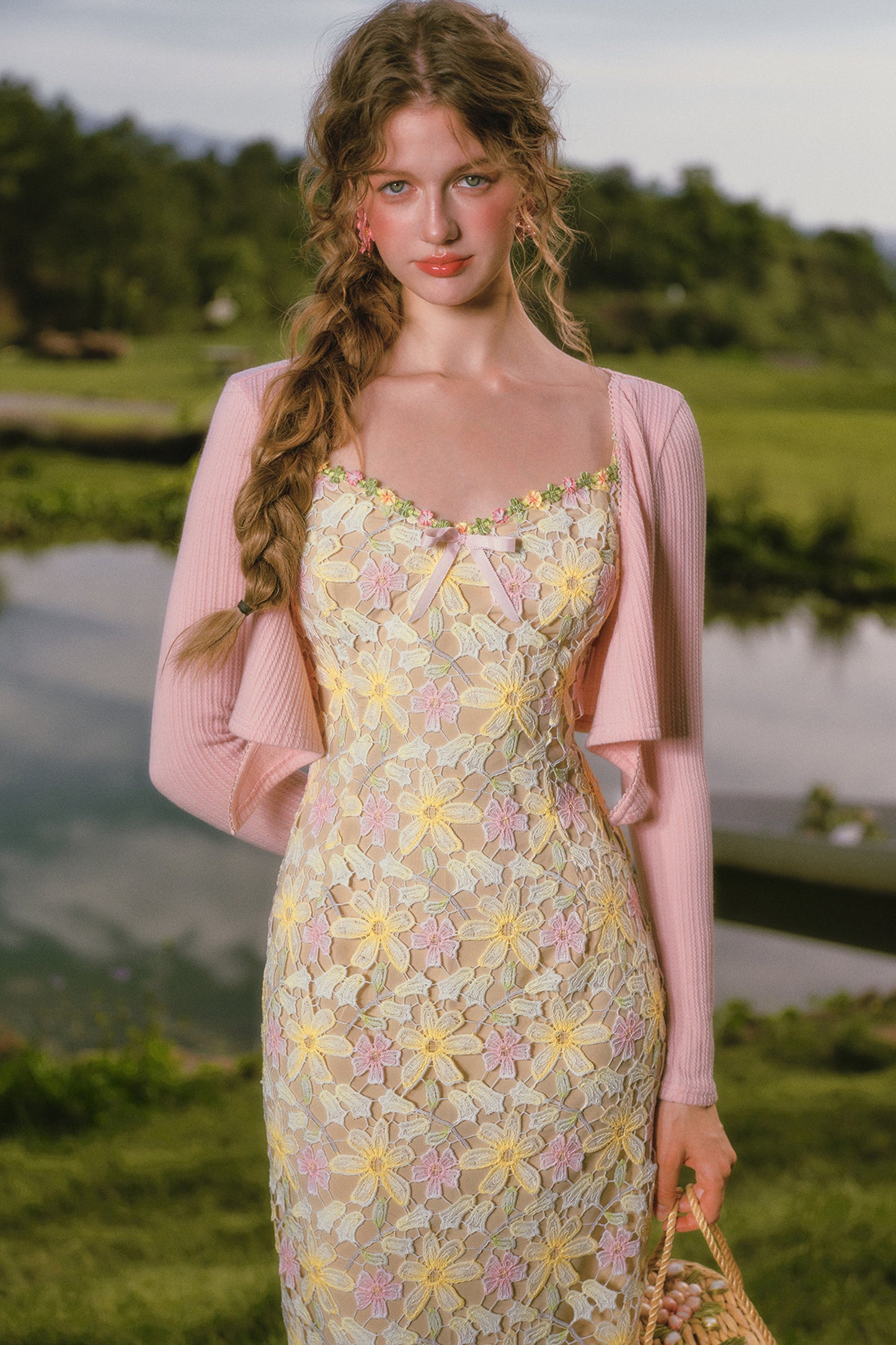 Rainbow Floral Corset Strap Long Dress Set-Up