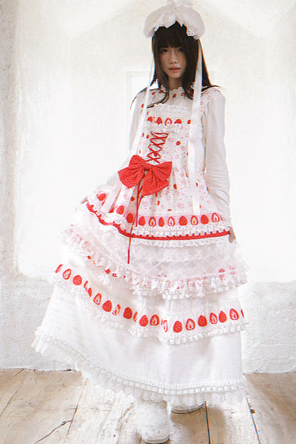 Strawberry Print Lace Tiered Skirt