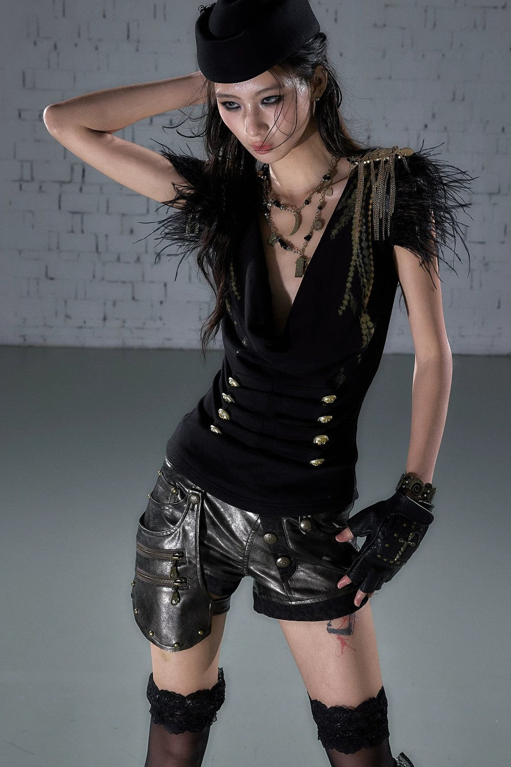 Gold Foil Feather Fringe Vest