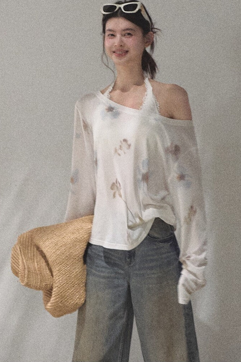Vintage Hand-Painted Wide Leg Jeans Set