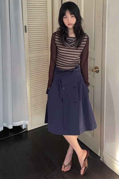 Spliced Striped Cowl Neck Long-Sleeve Blouse