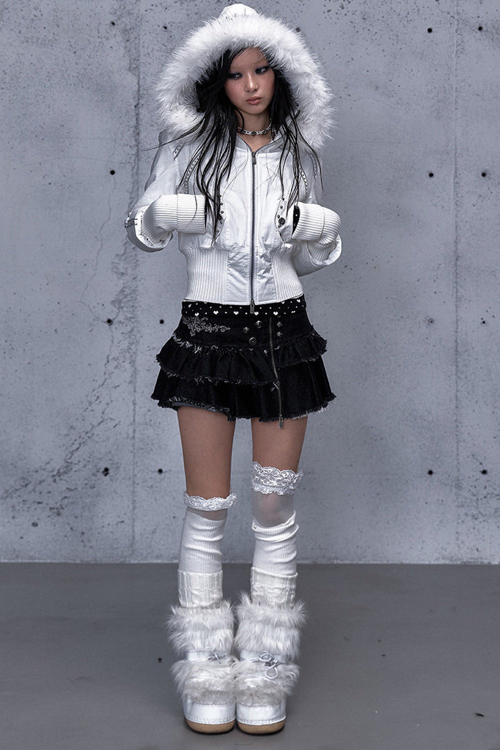 Hooded Fur Collar Parka Outer