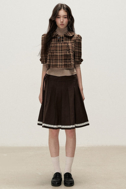 Retro Woolen Pleated Short Jacket