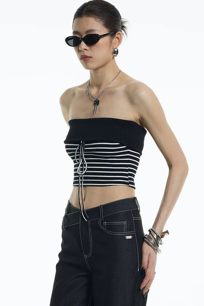 Black White Striped Ribbed Bandeau