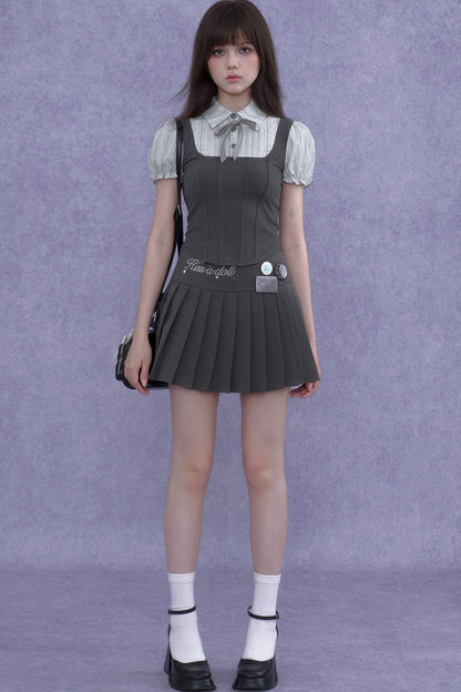 Faux Fishbone Puff Sleeve Top Set-Up
