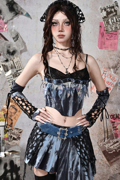 Butterfly Irregular Low-Waist Pleated Skirt