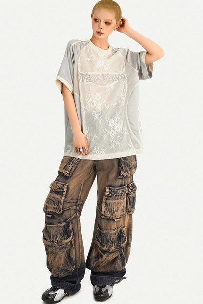 Silver Lace Splicing Top