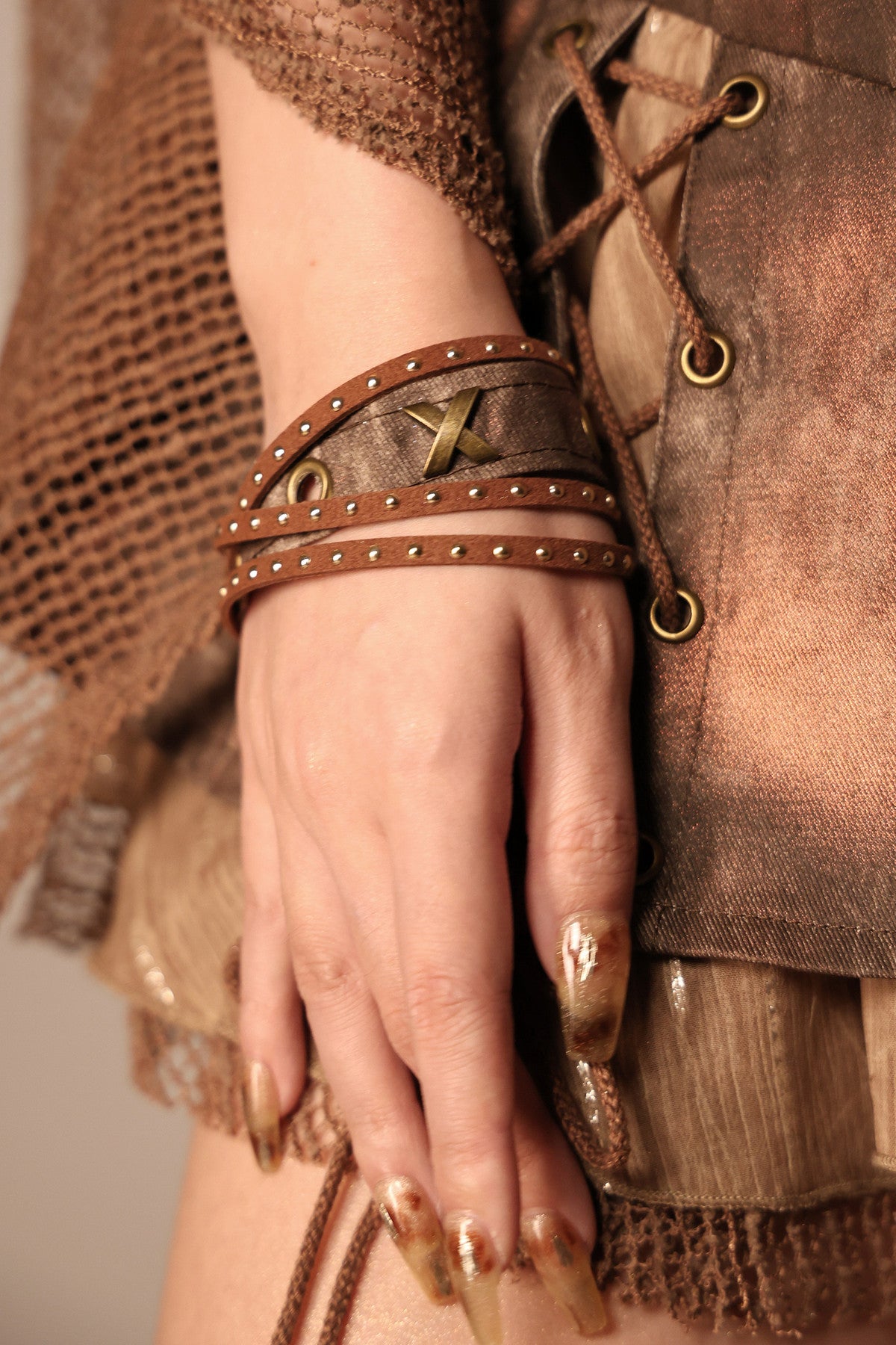 Multi-Layered Long Necklace Punk Denim Bracelet Set-Up