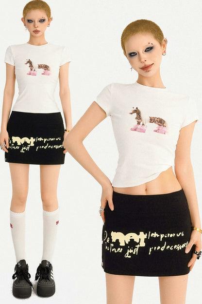 White Pony Print Slim Top