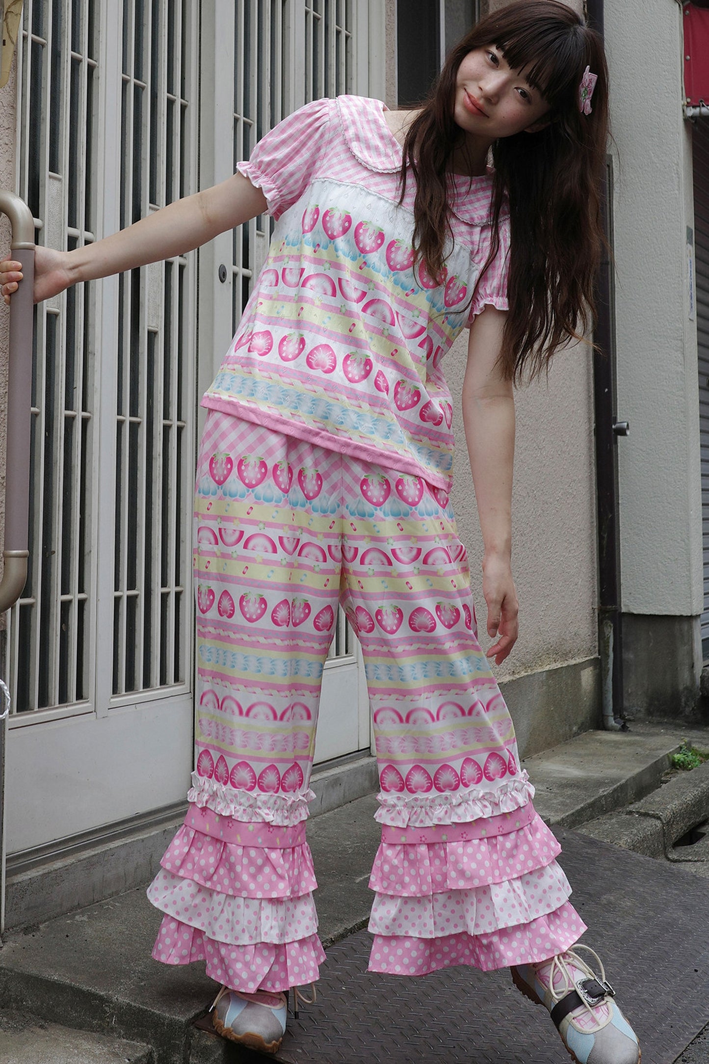 Fruit Plaid Patchwork Cake Pants