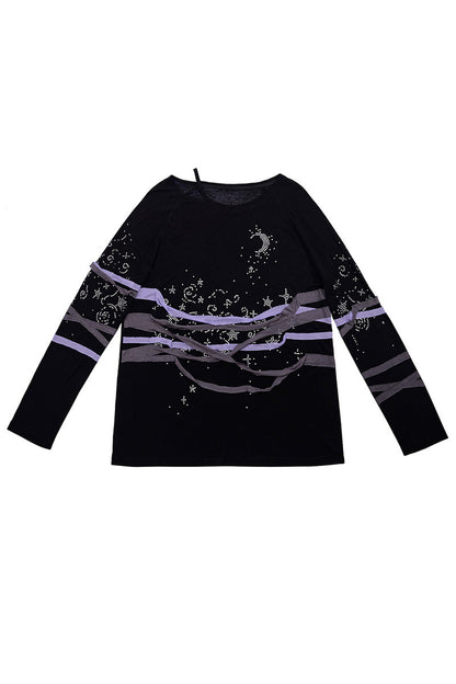 Starry Night Rhinestone Long-Sleeve T-Shirt