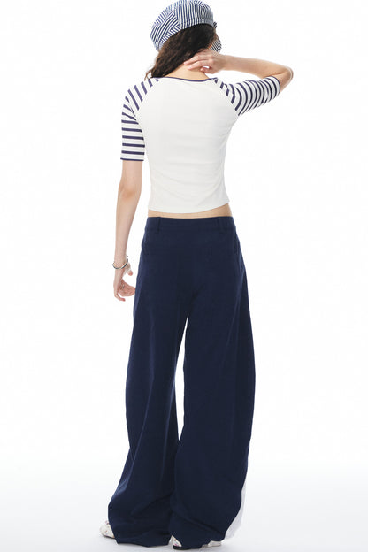 Navy Lace Trim Pants