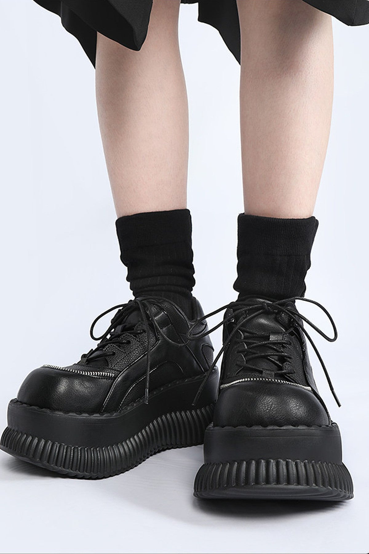 Gothic Lace-Up Platform Leather Shoes