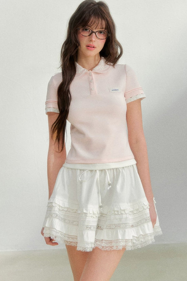 Embroidered Pink Polo Blouse